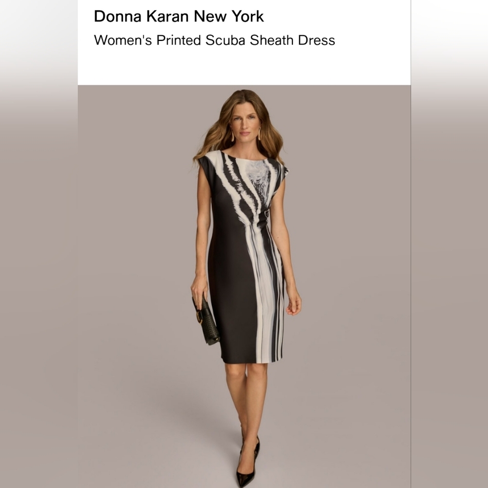 Donna Karan Black and White Printed Scuba Sheath Dress